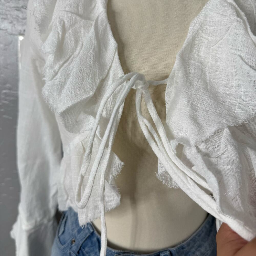 12th Tribe Guilliana White Ruffle Blouse, White, S - Picture 2 of 4